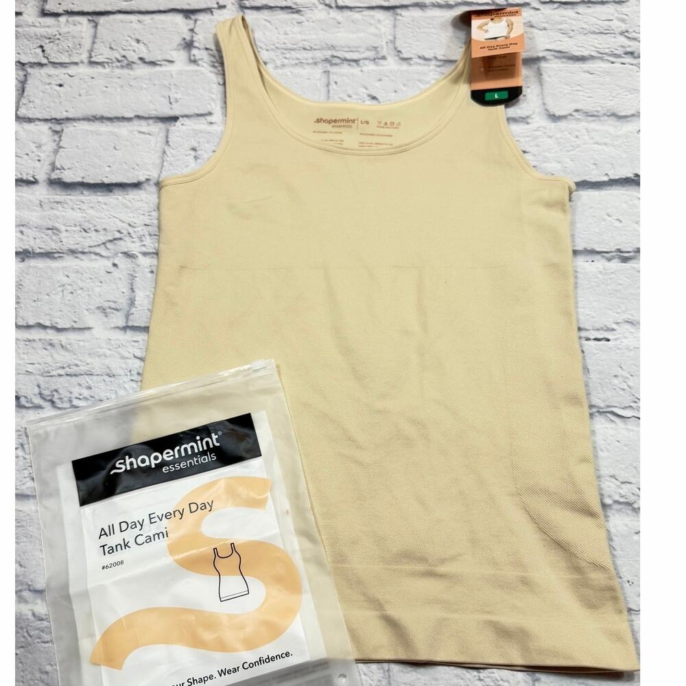 NWT Shapermint All Day Chai beige Tank Cami White Shapewear Shaping Large 62008